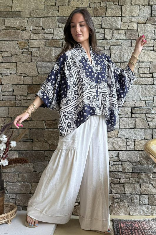 Yara Bandana Relaxed Blouse Navy
